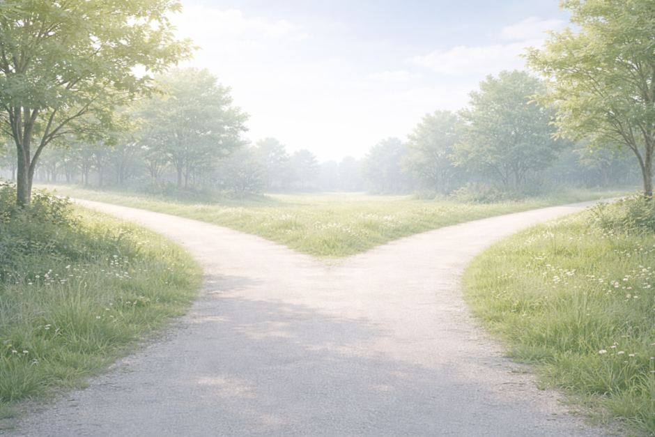 AGA治療を続けるかどうか考えるときの分かれ道のイメージ